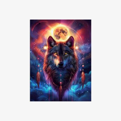 The Range Wolf and Moon Metal Wall Art - Silver