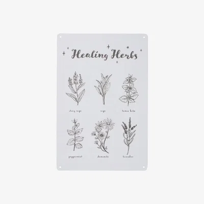 The Range Healing Herbs Metal Sign UK Herb Illustrations Decorative Wall Art - White