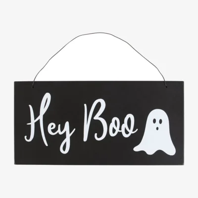 The Range Hey Boo Hanging Sign Spooky Season Ghostly Home Decor - Black