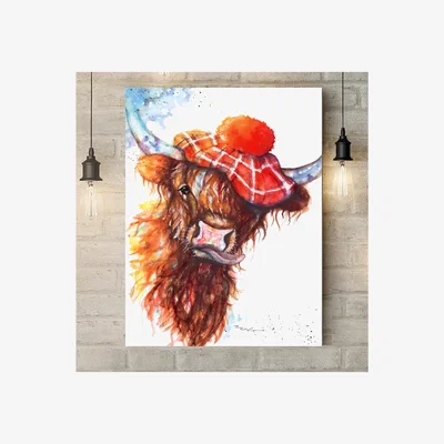 The Range Highland Cow Tam o'Shanter Canvas Wall Art - Brown / 61cm