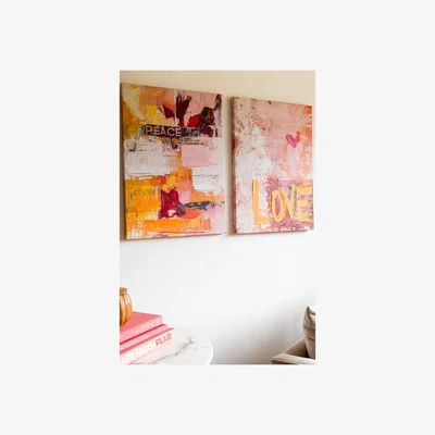 Rockett St George Set of 2 Pink & Orange Abstract Peace/Love Wall Art