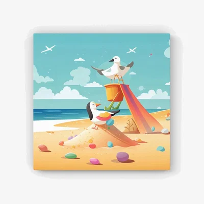 The Range Seagulls On A Beach Holiday HD Metal Print - Yellow / 56cm