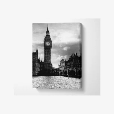 The Range London Big Ben B n W Canvas Print Wall Art - Yellow / 50.8cm