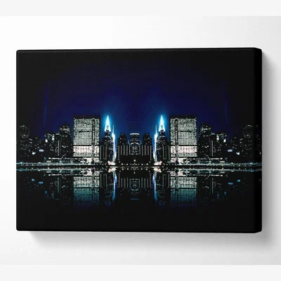The Range City Night Reflections Canvas Print Wall Art - Yellow / 50.8cm