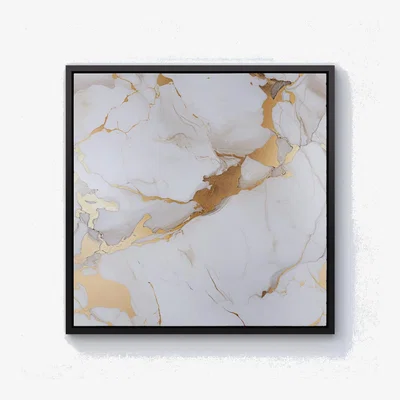 The Range White Marble With Gold Canvas Print - White / Black Frame / 40.6cm