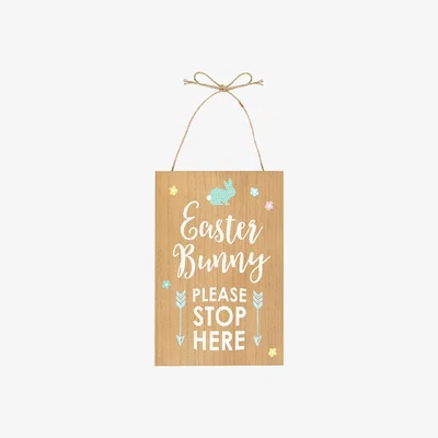 The Range Easter Bunny Stop Here Hanging Sign - Wood Tone