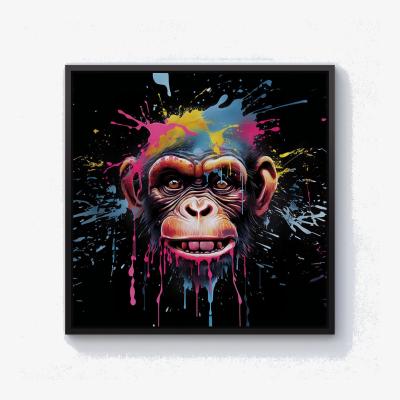 The Range Multi Coloured Monkey Face Splashart Canvas Print - Blue / Black Frame / 101.6cm