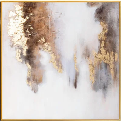 The Range Metallic Soft Abstract Glass Image In Gold Frame Elegant Art - White