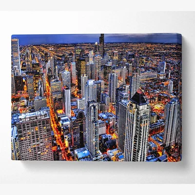 The Range Chicago Illinois Night Lights Canvas Print Wall Art - Yellow / 35.56cm