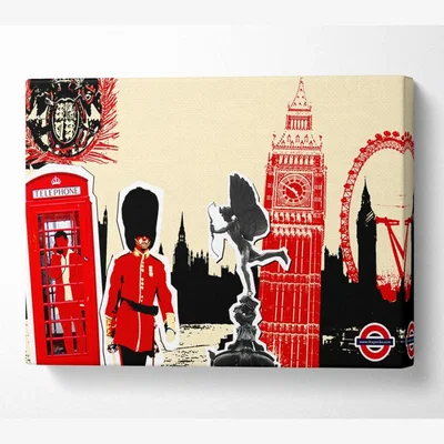 The Range London Collage Canvas Print Wall Art - Yellow / 66.04cm