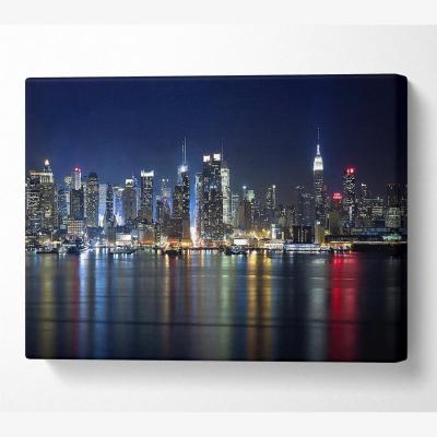 The Range Manhattan Panorama At Night Canvas Print Wall Art - Yellow / 81.28cm