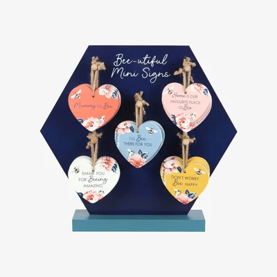 The Range Set of 20 Sentimental Mini Heart Signs for Women Bee themed Display - Pink