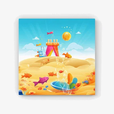 The Range Fishes On A Beach Holiday HD Metal Print - Yellow / 30cm