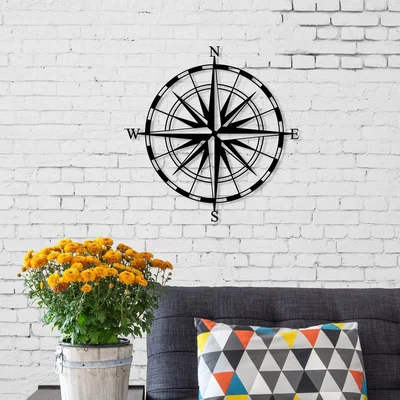 The Range Compass  Wall Art Metal Decorative Object - Black - Black