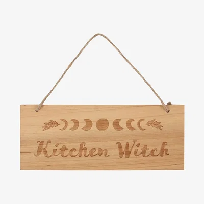 The Range Kitchen Witch Engraved Hanging Sign - Wood Tone