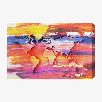 The Range Maps and Flags Painty Map Art Print Wrapped on Canvas - Orange / 46cm