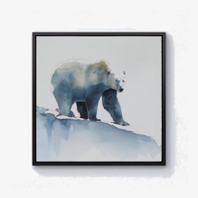 The Range Polar Bear Watercolour Canvas Print - Brown / 40.6cm / Black Frame