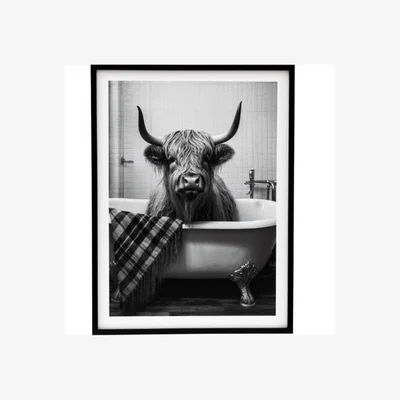 The Range Framed Cow Bath Canvas - White