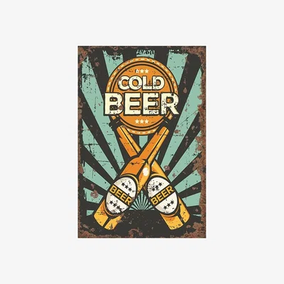 The Range Vintage Metal Sign  Cold Beer - Orange/Blue/Black White