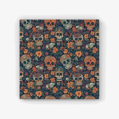 The Range Dia De Los Muertos Skulls HD Metal Print - Orange / 56cm