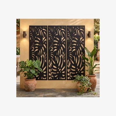 The Range Pack Of 3 Rectangular Tropical Leaf Metal Wall Art Panels