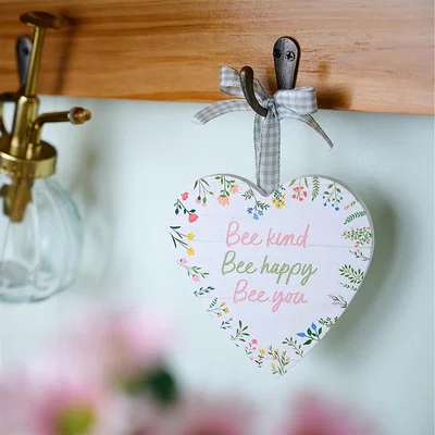 The Range Floral Heart Bee Happy Plaque - White