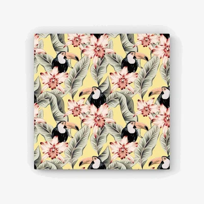 The Range Toucans, Orchids And Palm Leaves HD Metal Print - Yellow / 56cm