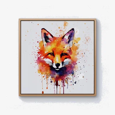 The Range Watercolour Splashart Fox Face Canvas Print - Orange / 25.4cm / Pine Frame