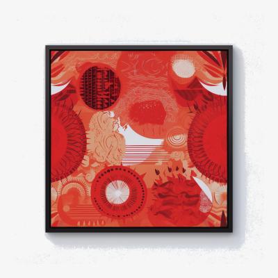 The Range Abstract Red Sun pattern Canvas Print - Red / Black Frame / 25.4cm
