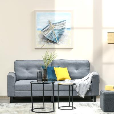 The Range Hand-Painted Canvas Wall Art Blue Boat in the Beach - Blue, Beige, White