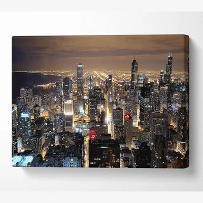 The Range Chicago Skyline Nights Canvas Print Wall Art - Yellow / 50.8cm