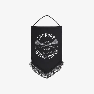 The Range Support Your Local Witch Coven Banner - Gothic Hanging Fabric Decor - Black