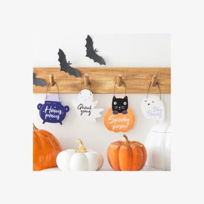 The Range Set of 24 Mini Spooky Halloween Signs with Display - Cute  Festive Decor - Multi