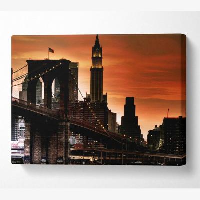 The Range Brooklyn Bridge Stunning Skys Canvas Print Wall Art - Yellow / 81.28cm