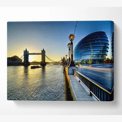 The Range London Tower Bridge Sunset Canvas Print Wall Art - Yellow / 50.8cm