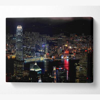 The Range Dark night City Hong Kong Canvas Print Wall Art - Yellow / 50.8cm