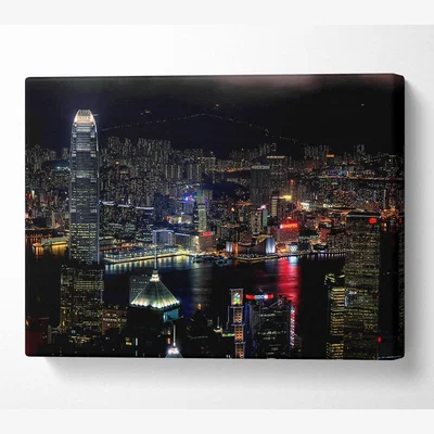 The Range Dark night City Hong Kong Canvas Print Wall Art - Yellow / 50.8cm