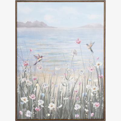 The Range Humming Birds By The Sea Framed Canvas - Blue