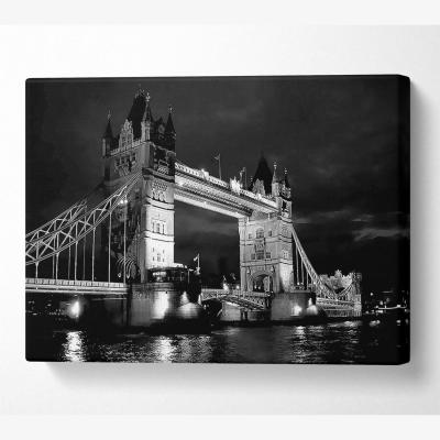 The Range London Tower Bridge B n W Canvas Print Wall Art - Yellow / 35.56cm