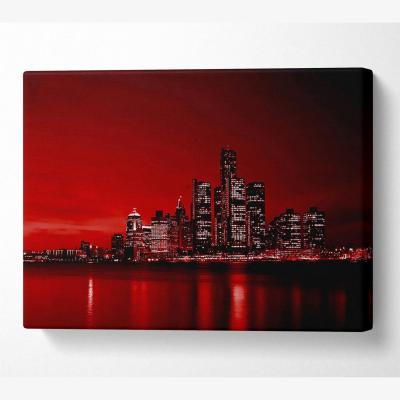 The Range Detroit Red Nights Canvas Print Wall Art - Yellow / 81.28cm