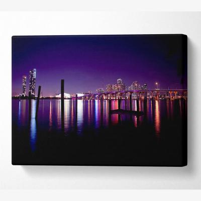 The Range Miami Skyline Canvas Print Wall Art - Yellow / 81.28cm