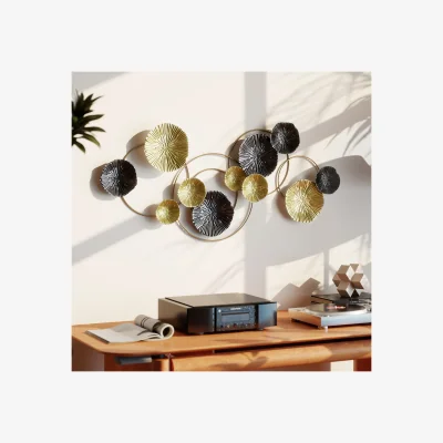 The Range HOMCOM Metal Wall Art with Lotus-Leaf Design - Gold Tone and Silver Grey