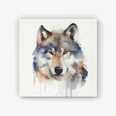 The Range Wolf Watercolour HD Metal Print - Brown / 40cm