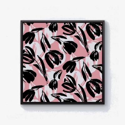 The Range Nature Flat Spring Flower Motif In Pink And Black Color Canvas Print - Pink / 101.6cm / Black Frame