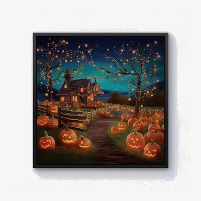 The Range Enchanted Hallowen Pumpkin Patch Canvas Print - Orange / Black Frame / 76.2cm