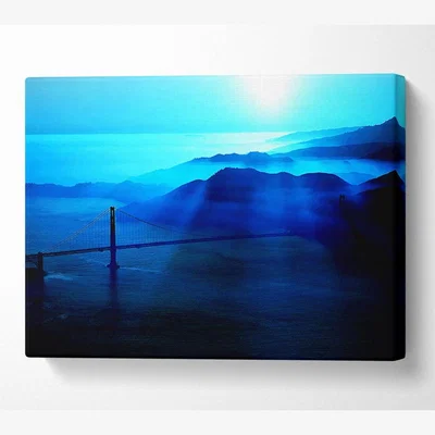The Range Golden Gate Bridge Morning Mist Canvas Print Wall Art - Yellow / 81.28cm