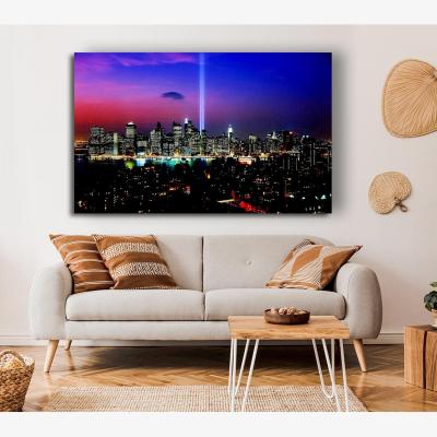 The Range New York City Night Beam Canvas Print Wall Art - Yellow / 66.04cm
