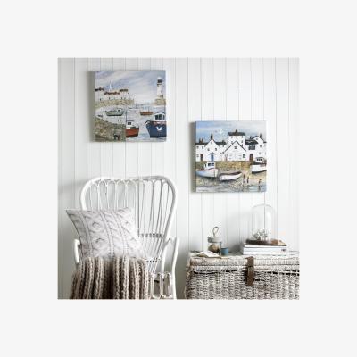The Range Art for the Home Harbourside Lighthouse Hand painted Effect Printed Canvas - Blue