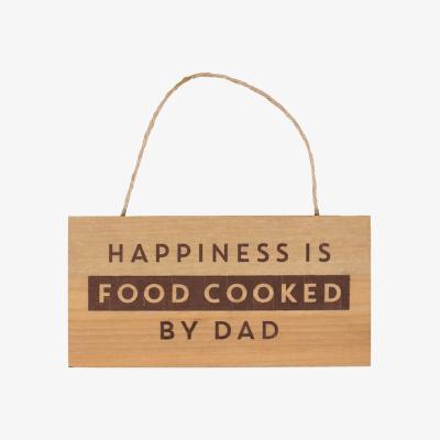 The Range Happiness is Food Cooked by Dad - Hanging Sign - Wood Tone
