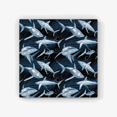 The Range Hand Drawn Shark Pattern HD Metal Print - Blue / 40cm